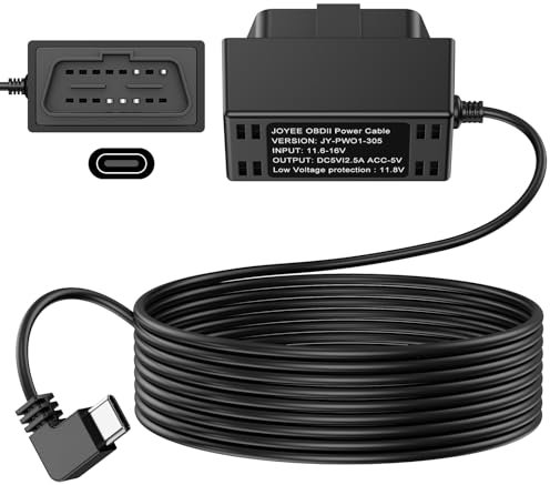 SIGRILL OBD-Stromkabel für Dashcam auto, A5B5 OBD zu Typ-C USB OBDII Adapter Hardwire-Ladekabel 24 Stunden Überwachung und Acc zwei Modus mit Schalter-Taste und Unterspannungsschutz, 12-24V zu 5V/2.5A