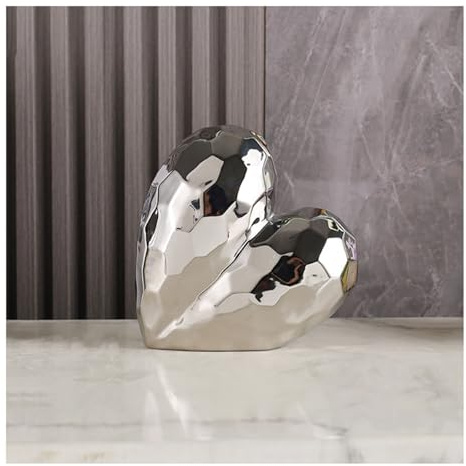 Tauzveok Skulptur Deko Herz, Keramik Deko Statue, Moderne Geometrie Statuen Und Skulpturen, Tischdekoration, Zimmer, Büro, Wohnzimmer Dekoration, Bücherregal Deko,Silver small
