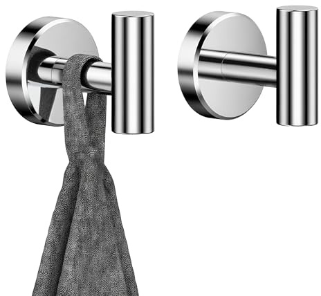 WZKALY Bathroom Towel Hooks, SUS 304 Stainless Steel Door Hooks Screw in, Heavy Duty Clothes Robe Coat Hooks wall Mounted for Bathroom, Kitchen or Bedroom (2 Pack, Chrome)