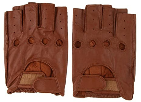 Geardeangloow Retro PU Leder Herren Fingerlose Fahren Fahrradhandschuhe L Braun Knopf
