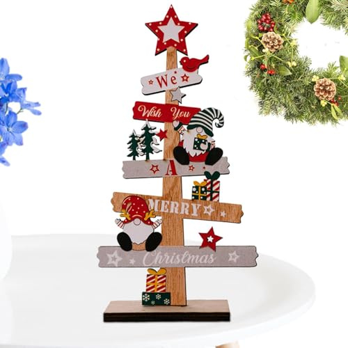 Weihnachtsbaum aus Holz für Büro – mit Santa Gnomes Tischplatte Holzbrett Geschenk für Mädchen Teenager Erwachsene