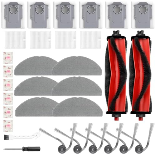 Bpbdzz 32 Stück Zubehör für Roborock Q7 L5+/Q7 M5+/Q7 L5/Q7 M5 Saugroboter | 2 Hauptbürsten,4 Filter,6 Wischtücher,6 Staubbeutel,6 Seitenbürsten,6 Flach-Duftstein,1 Reinigungsbürste,1 Schraubendreher