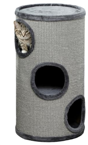 PawHut Cuccia per Gatti 3 Livelli Multilivello Ø38x70 cm Grigio | Tiragraffi in Sisal, Rivestimento in Peluche, Casetta per Gatti da Interno