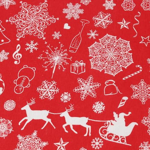 Stoff Meterware Weihnachtsstoff Rot 280 cm breit – Weihnachtsmann & Schneeflocken, Baumwolle Polyester, extrabreiter Stoff für Tischdecken, Vorhänge & Deko
