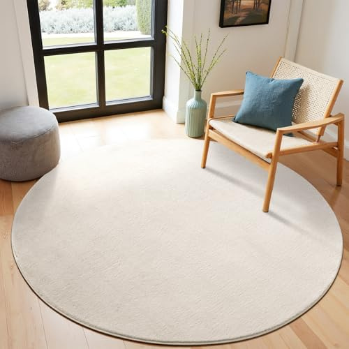 SHACOS Beige Teppich Rund 160 cm Fellteppich Kunstfell Teppich Flauschig Weicher Wohnzimmerteppich Waschbar Teppiche Anti-Rutsch-Rückseite, Felloptik, Für Fußbodenheizung geeignet
