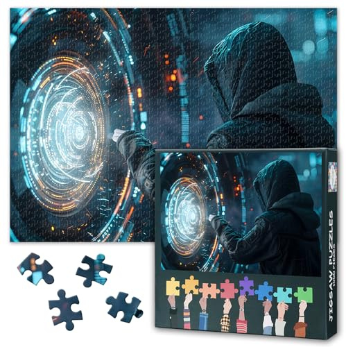 1000 Teile Puzzle für Erwachsene: Hacker dringt in digitalen Tresor EIN (50x70cm) - Cyber-Crime Kunst, Anspruchsvolle Herausforderung