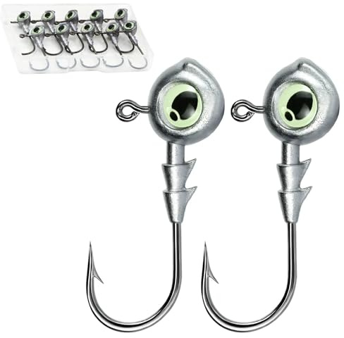 9KM DWLIFE 10pcs 3D-Fisheye-Jigkopfhaken mit Leuchteffekt 3.5g/5g/7g/10g | Baitholder-Haken Jigkopf mit 3D-Augen für Süßwasser & Salzwasser Ideal als Hecht Köder und für alle Rau