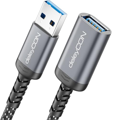 deleyCON 0,5m Extensión USB Corta 5 Gbps (A Macho a A Hembra), Conectores de Aluminio y Cable de Nailon, USB 3.0/3.2 Gen1, para Teclado, Ratón, Impresora, Escáner, Cámara, Disco Duro Externo etc.