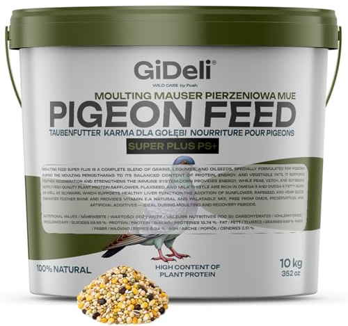 GiDeli Mélange Graines Pigeons 10 kg - Aliment de Mue - Élevage et Sport | pois jaunes calibrés, céréales entières, oméga-3 du lin, chènevis, plumage en formation, tous âges, colombier ou volière