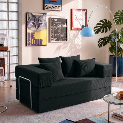 YINIX 5-in-1 Cordstoff Schlafsofa, Faltbares 2-Sitzer (Schwarz, 160 cm Breit)