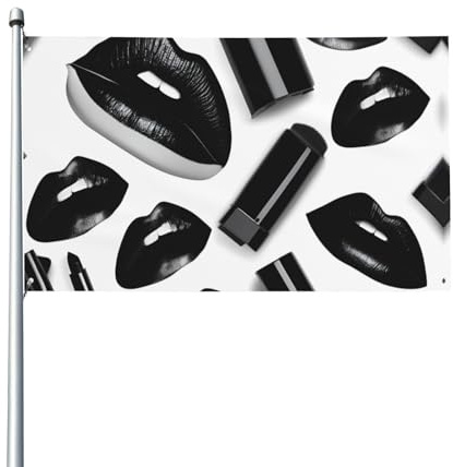 Coole schwarze Lippenstift-Lippen-Flagge, 90 x 150 cm, dekoratives Banner, Garten, Hof, Grußbanner, Party-Dekoration für drinnen und draußen