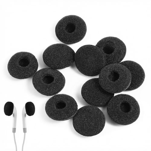 LEOUEANR 12 Piezas de Almohadillas de Espuma, Auriculares de Repuesto y Fundas para Auriculares (18 mm, Negro)