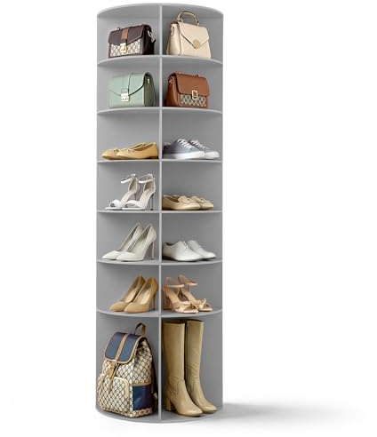 LEADZM Drehbares Schuhregal mit 7 Ebenen, Schuhschrank, 360-Grad-Drehung -Schuhregal, Aufbewahrung, rundes Karussell, vertikale Handtasche, drehbar, Schuhschrank-Organisation (Grau, 7)