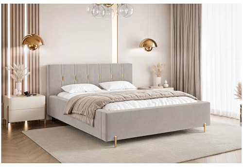MEBLINI Fabio Polsterbett 160x200 mit Stauraum - Lattenrost und Bettkasten - Kopfteil Bett mit Stauraum - Doppelbett - Stauraumbett - Betten - 160x200 - Taupe Samt/H3 Matratze