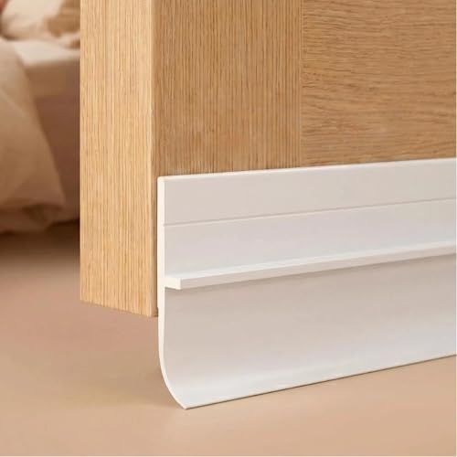 Self-Adhesive Under Door Draught Excluder Bottom Seal Strip | PVC weatherproof gap blocker, blocks dust bugs noise, for home kitchen living room, 100cm/3.5in, white