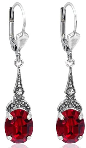 Jugendstil Ohrringe Markenkristalle Rot Silber Vintage Schmuck NOBEL SCHMUCK