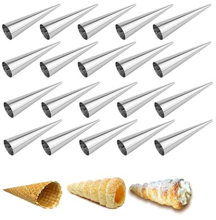 GMMH 20 St Cannoli Schillerlockenform aus Edelstahl (Kegel), Backform für Schaumrollen Hörnchen Sahnerollen Cremerollen Trubotschki Schillerlocken zum Backen