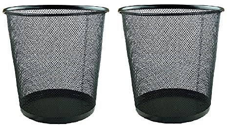 2 Pack Circular Mesh Bins - Waste Paper Baskets (Black)