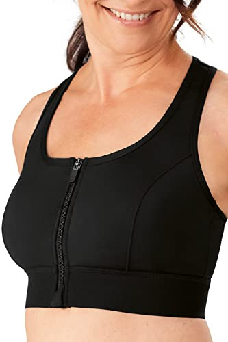 Amoena Women's Zip Front Medium Support Pocketed Sport Bra, Black, Medium