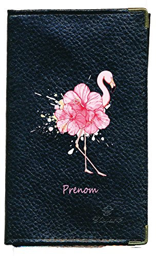Syl'la Protection Porte Carte Grise papiers Voiture permis Noir en Cuir pour Femme (Flamant personnalisé)