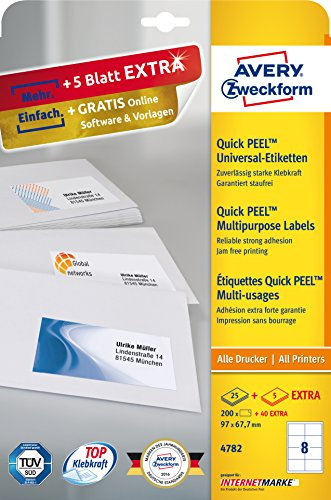 Avery Zweckform Adressetiketten 97x67,7 mm (30 Blatt, 240 Etiketten, weiß, 5)