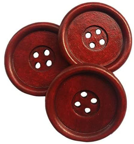 Chenkou Craft 20pcs Big Size 40mm 1 1/2 Round Wood Buttons 4 Holes Craft Sewing Button (Wine)