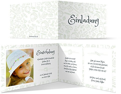 10 x Einschulung Einladungskarten Einschulungskarten Schulanfang Set - Schulfächer