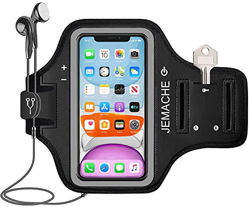 iPhone 16e 16 15 Armband, JEMACHE Sport Running Workout Gym Arm Band for iPhone 16e, 16, 15, 14, 13, 12, 11 (Black)