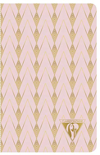 Clairefontaine 193496C Notizbuch Neo Deco Frühlings Sommer Kollektion, mit Fadenbindung, 9 x 14cm, 48 Blatt, liniert, 90g, elfenbeinfarbiges Papier, 1 Stück, Rosa Perlmutt / Zenith