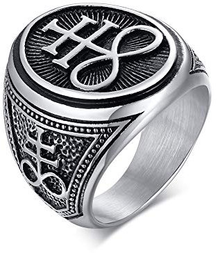 VNOX Acier Inoxydable Lourd Satanique Croix Anneaux Sceau De Satan Chevalière Bague Punk Biker Anneau pour Hommes Bijoux Religieux Cadeau