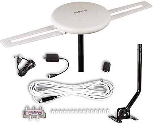 Five Star Antenna HDTV - Antenna TV omnidirezionale amplificata a 360° per esterni fino a 150 miglia interno/esterno, camper, soffitta 4K 1080P UHF VHF supporta kit di installazione 4TV e palo di