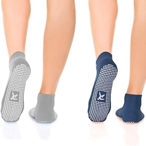 Rymora Non Slip Anti Skid Grip Socks (2 Pairs: Grey & Navy) (Large: UK 9-11 / EU 44-46) [L]