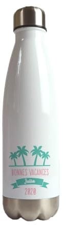 CADEAUX.COM - Gourde Isotherme Palmier - Personnalisable en INOX - Bouteille Isotherme 500 ML avec Bouchon À Vis- Idée Cadeau Personnalisé
