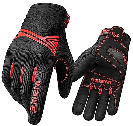 INBIKE Motorradhandschuhe Herren Damen Winter Warm Wasserdicht Winddicht mit Harter Schutz Motocross Motorrad Handschuhe Männer Schwarz/Rot M IM902W