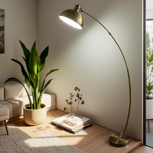 Osasy Modern Adjustable Floor Lamp in Antique Brass and Black Marble, Eye Protection Reading Lamp, E27 Socket, 165cm Tall, Perfect for Living Room, Family Room, Office, Bedroom