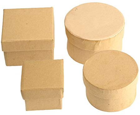 Pracht Creatives Hobby 7648-01541 Pappschachteln aus Kraftkarton im Set, 4 Geschenkboxen, 2 x rund und 2 x eckig, mit Deckel zum Verzieren, Aufbewahren und Verschenken natur one size