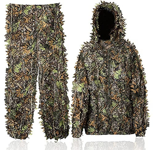 Favuit 3D Ghillie Tarnanzug, Dschungel Kostüm Ghillie Suit Camouflage Anzug Woodland Tarnkleidung für Buschjagd Tierfotografie Jagd Verdeckt Festschmuck(M)