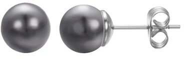 Vogem Grey Pearl Stud Earrings for Women Silvery Hypoallergenic 8mm Small Round pearls Earring Dainty Jewelry
