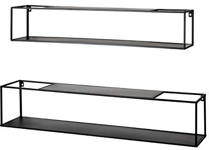HAKU Möbel Wandregal 2er Set schwarz, Metall - Maße: B 85/95 cm x H 17/20 cm x T 17/20 cm, Style: Modern