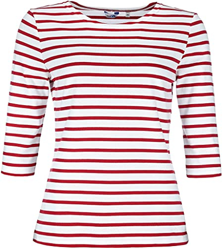 modAS Bretonisches Damenshirt mit 3/4-Arm - Streifenshirt Ringelshirt Basic Shirt Gestreift aus Baumwolle in Blaumelange/Weiß Größe 40