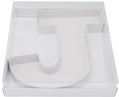 WENPACK Dekorative Erdbeeren, befüllbare Süßigkeiten-Box aus Pappe, Buchstabenform, Pappe, 31,8 cm, mit transparentem Deckel (Weiß, J)