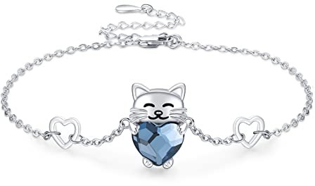 CHENGHONG Katze Armband Damen 925 Silber Armbänder mit Blauer Kristallen Katze Schmuck Geschenke für Damen Mädchen Kinder Tochter…