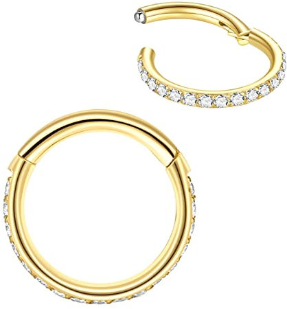 Popuhoops 1,0mm 8mm Gold Nasenringe Zirkonia Nasenring Knorpel Ohrring Klar CZ Hoop Septumring Segmentring Clicker 316L Chirurgenstahl Körperpiercing Helix Ohrläppchen Daith Rook Conch Piercing