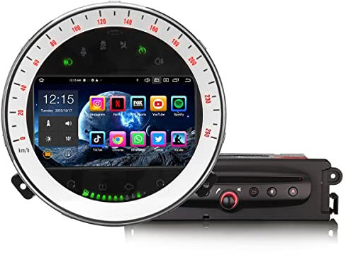 Erisin 8-núcleos 4GB+64GB Android 14 Radio Coche Bluetooth para BMW Mini Cooper, Estéreo Navegador GPS Soporta Dab+ CarPlay inalambrico Android Auto DSP WiFi FM RDS OBD2 Pantalla táctil CD Canbus