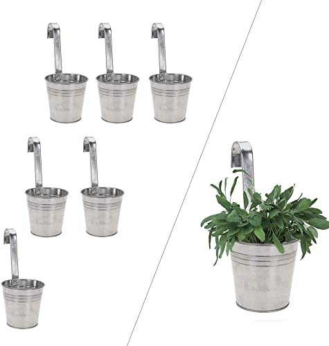 DRULINE 6er Set Blumentopf hängend - Hängetopf - Pflanztopf - Übertopf - Hängeblumentopf - Blumenübertopf Zink - Ø 9/13 cm - B/H/T ca. 13 x 28 x 24 cm - mit abnehmbaren Haken