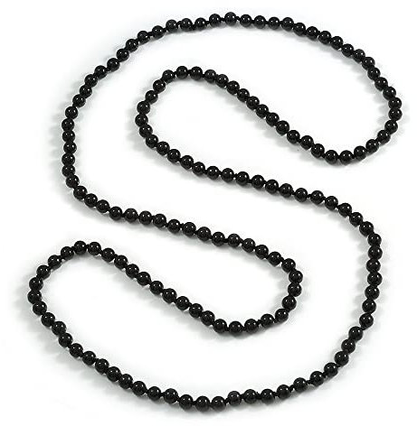Avalaya Black Glass Bead Long Necklace - 148cm Length/ 8mm