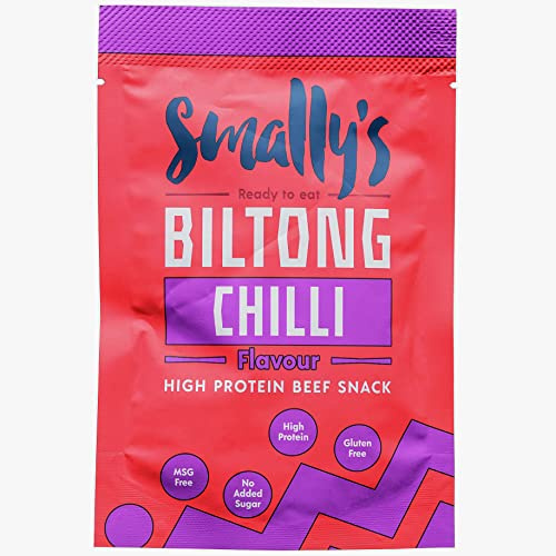 Smally's Biltong Chilli - High Protein Beef Snack, Ready to Eat, Gluten Free, Low Fat, No Added Sugar, No Artificial Colours or Flavours - 28g x 10 Pack