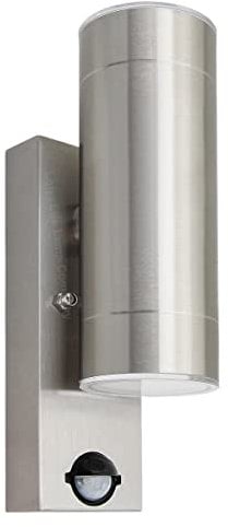 Long Life Lamp Company Outdoor LED Double Wall Light PIR Motion Sensor Stainless Steel Mains Powered Waterproof ZLC345