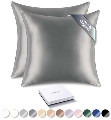 RENESSY Kissenhüllen aus 100% Bio-Seide 40x40 cm (2-Pack) - 22 Momme Maulbeerseide, Güteklasse 6A, Oeko-Tex zert. in Deutschland - Luxus für Haar und Haut (Graphitgrau)