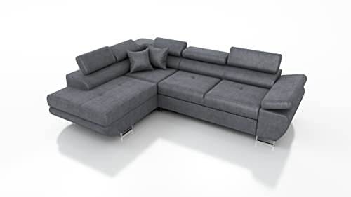 Robin Saturn Premium Ecksofa Schlaffunktion Bettkasten Verstellbare Kopfstützen Kissen Sofa L-Form Schlafsofa Freistehende Eckcouch Schlafcouch Wohnzimmermöbel Wohnlandschaft Kingston-Stoff